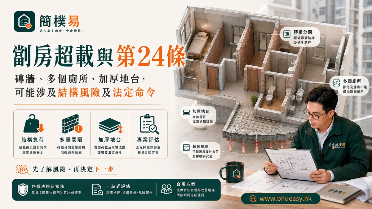 劏房超載與第24條：磚牆、多廁所和加厚地台要先計清楚｜簡樸易劏房荷載與結構安全風險插圖