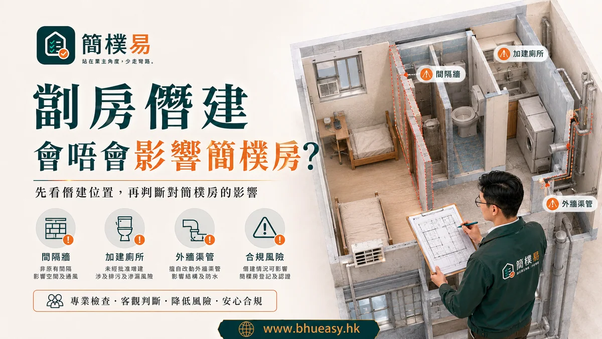劏房僭建會唔會影響簡樸房？最怕僭建正正是出租空間｜簡樸易劏房僭建與認證風險分類插圖